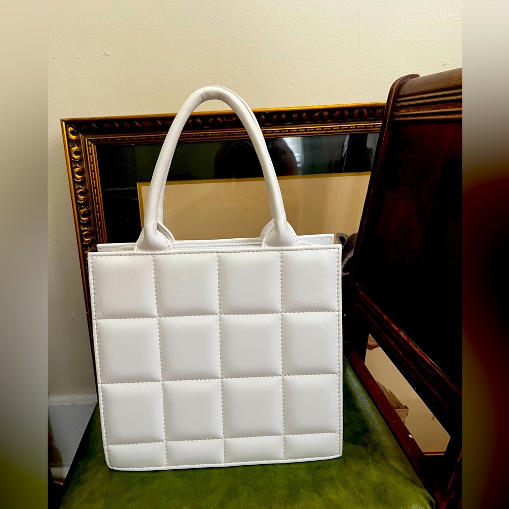 Macy's White Quilted Tote Bag